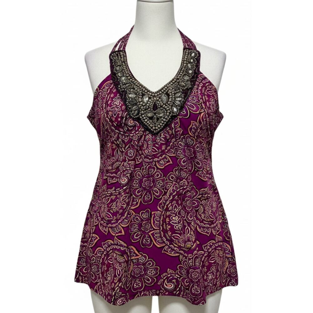 Y2K Fresh Brewed Blouse Size M Pink All Over Print Bohemian Sleeveless Fairy